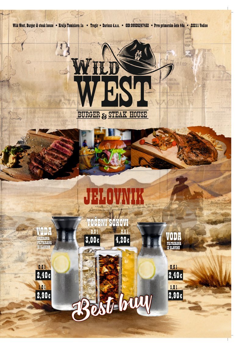 Naslovnica tiskanog cjenika restorana Wild West
